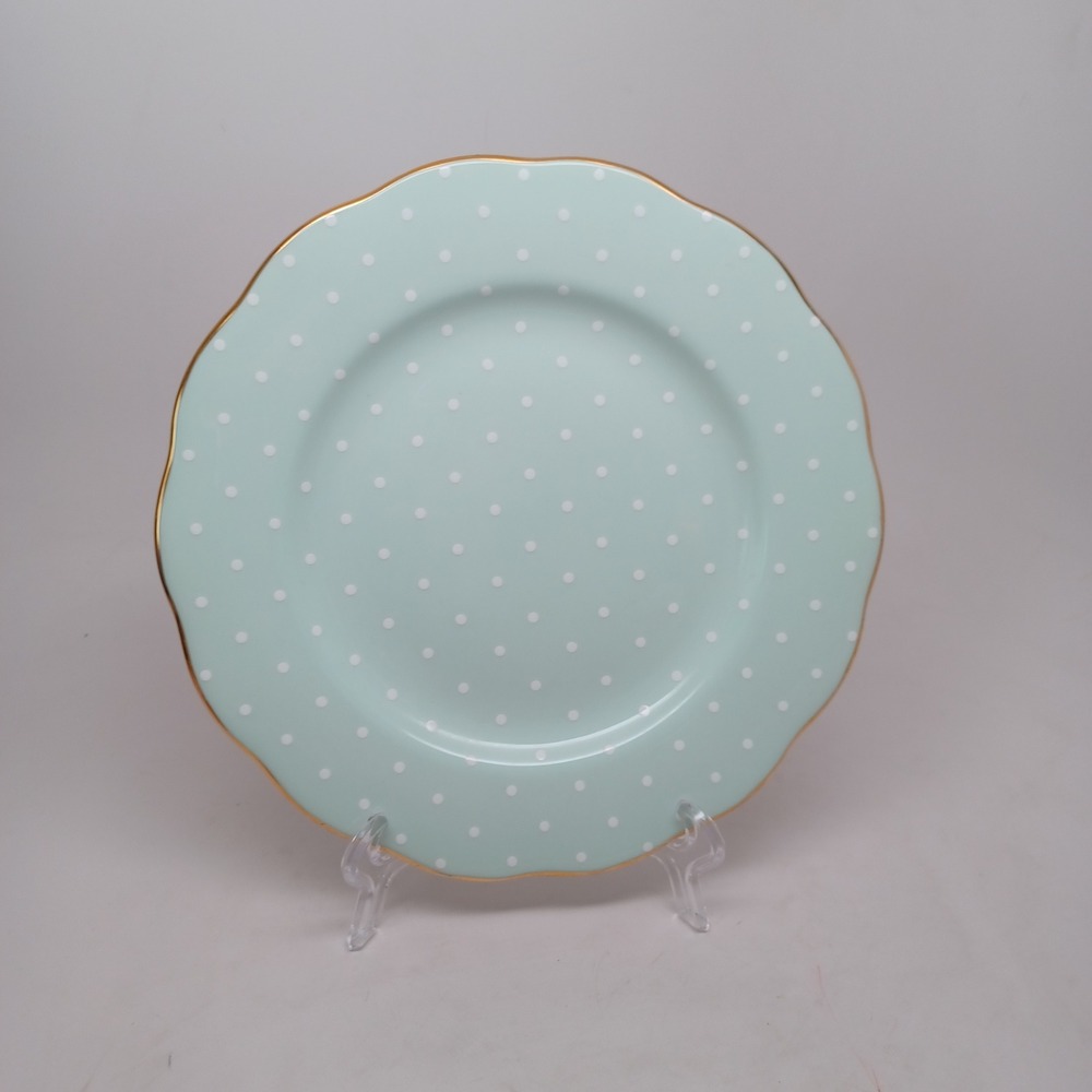 Royal Albert Polka Rose 1930s Salad Plate 8" Mint Green Gold Trim Bone China - Picture 7 of 12